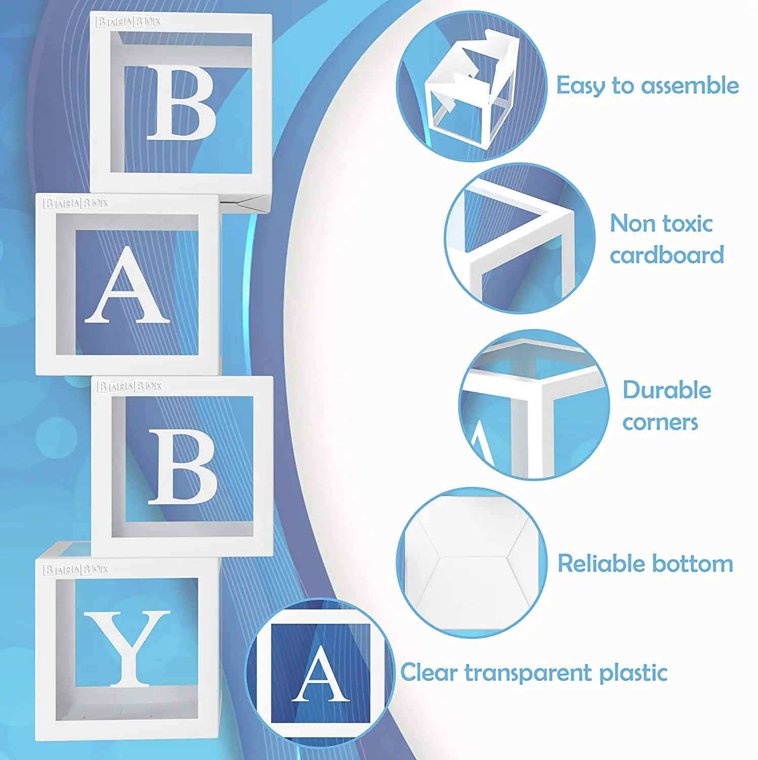 2021 New Product 4 PCS DIY Baby Shower Blocks Transparent Party Decoration Boxes