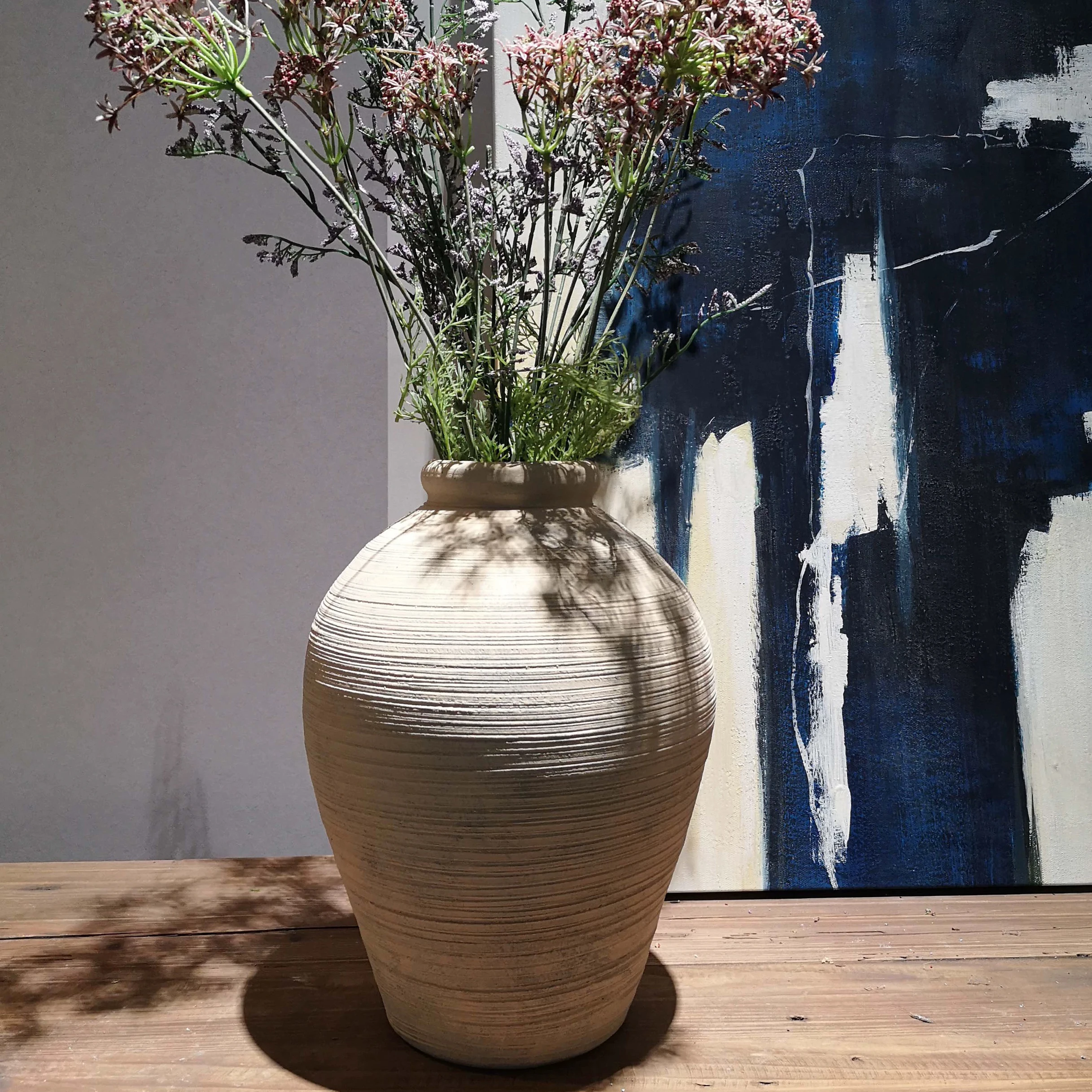 Wedding home living room decorative clay terracotta vases stripe matte ceramic flower vase.JPG