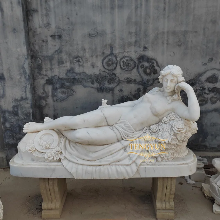 Modern Stone Erotic Sculpture Natural Solid White Marble Lying Sexy Woman Marble Nude Lady Laying Statue
