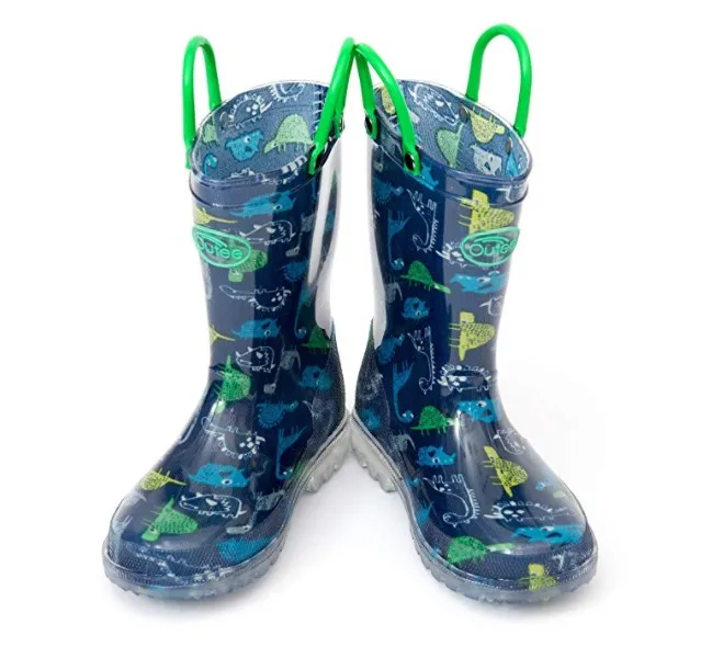 High quality beautiful waterproof pvc rain boots with LED light for kids