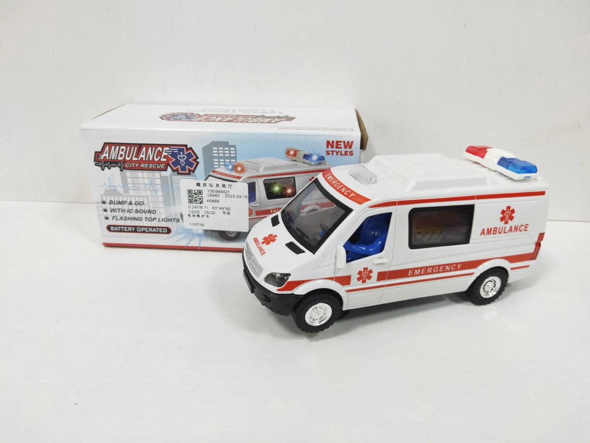 Felisu Large Friction Powered Rescue Ambulance 1:16 Toy Emergency Vehicle w/ Lights and Sounds