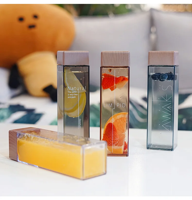 Custom Colorful Logo  sport water bottle Fruit Infusion Square Plastic  portable transparent clear plastic square water bottle