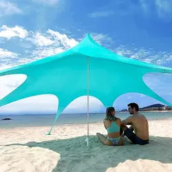 UPF50+ Anti-Wind Beach Tent with Private Beach Wind Screen Beach Canopy Sun Shade with Carrying Bag Sun Shelter for Camping
