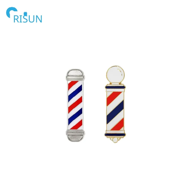 Gold Silver Enamel Fashion Barber Hairdresser Wash Cut Blow Pin Brooch Badge Custom Barber Turn Light Lapel Pins