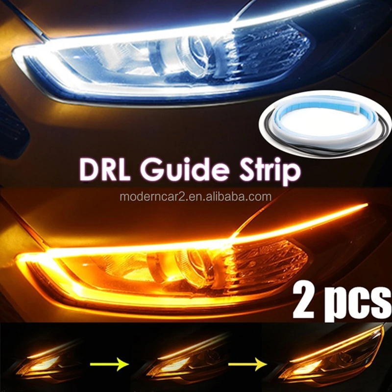 2pcs LED DRL Car Daytime Running Light Flexible Waterproof Strip Auto Headlights White Turn Signal Yellow Brake Flow Lights 12V