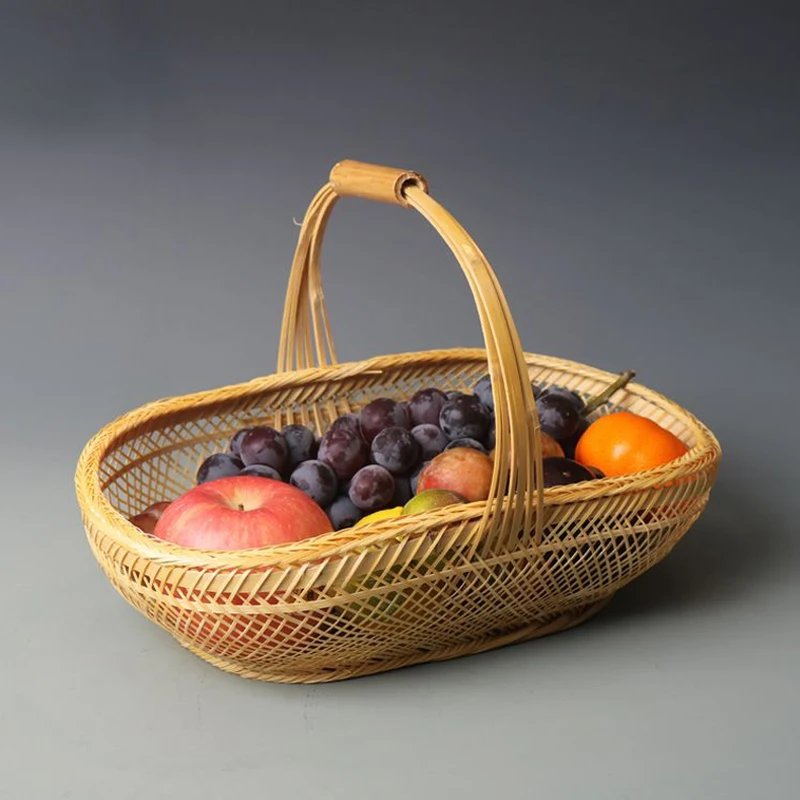 Modern Bamboo Storage Basket With Handle for Home Kitchenware Hotel decorative Natural Color Gift Craft Egg Fruits Wicker Basket