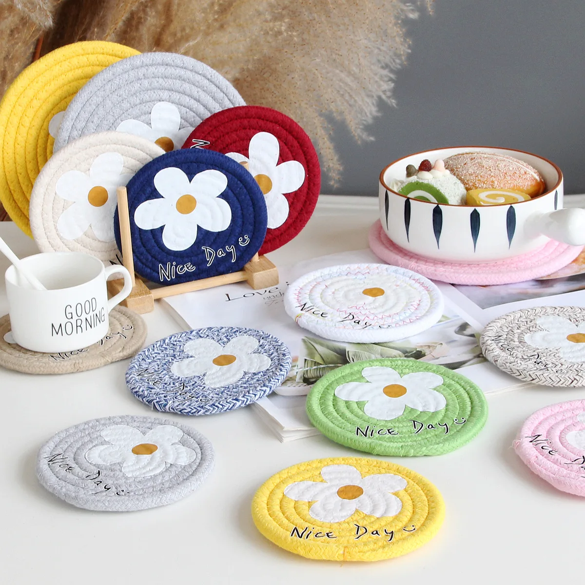 Japanese cotton rope insulation mat handwoven dining bowl mat ins wind flower suction table cup mat