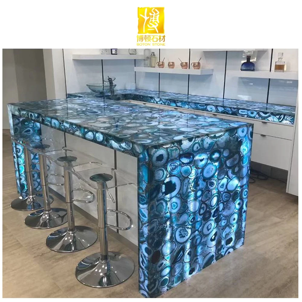 BOTON STONE Factory Wholesale Hot Style Backlit Wall Panel Natural Blue Agate Stone Big Slab for Kitchen Countertop