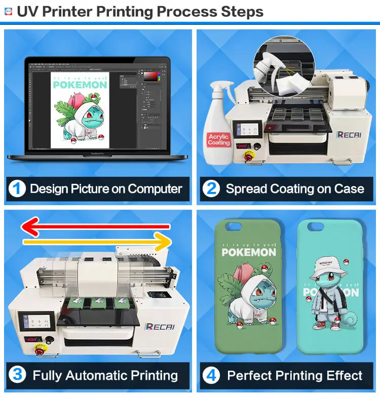 UV Printer Available In All Sizes RECAI A3/A4 1440DPI LED UV Flatbed Printer Wood Bottle PVC Canvas Ball Phone Case UV Printer