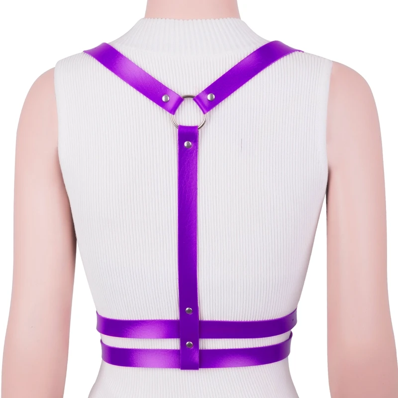 Women Punk Body Harness Leather Shoulder Gothic 2 PCS Rave Party Night Costume Party Dance Festival Accessory Belt Chest
