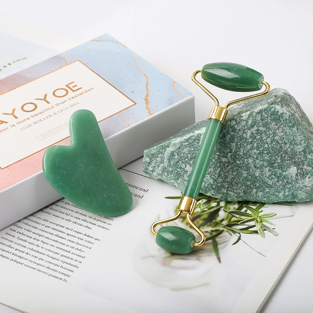Amazon 100% Natural Jade Roller Heart Shape Gua Sha Massager Jade Facial Roller And Gua Sha Set