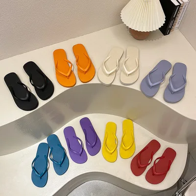Candy Color Beach Flip Flops Female Summer Slippers Sandals Soft PVC Slip-on White Purple Shoes Woman Fashion Slides