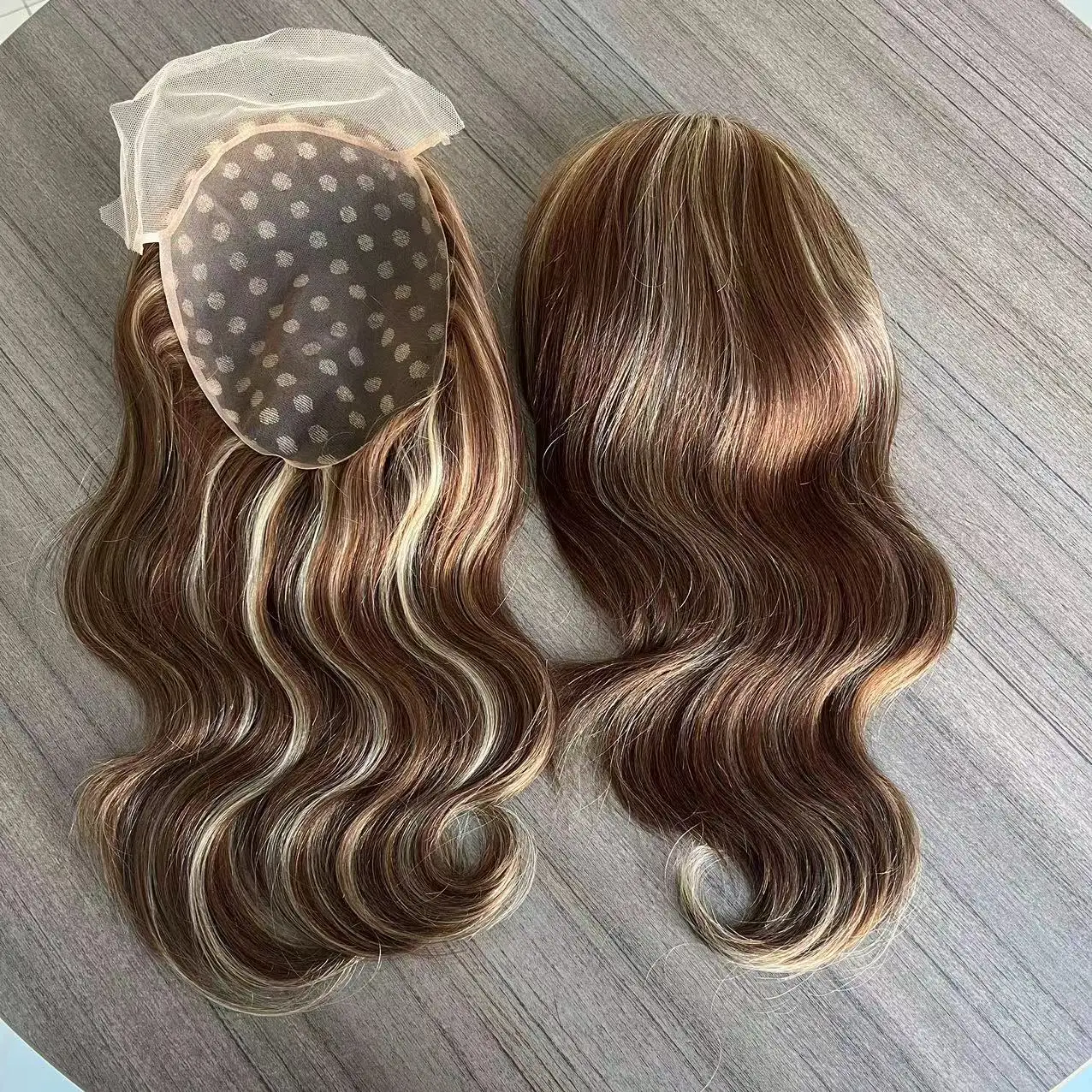 7 by 8 inch monofilament base 12 inch double drawn grade brown balayage color virgin human remy hair for women