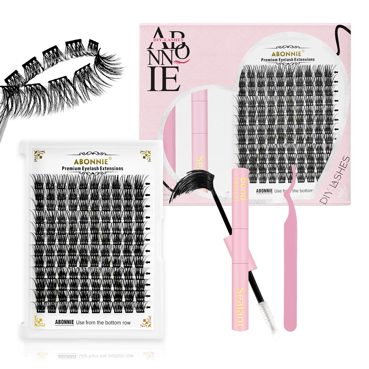 Abonnie Private Label Segment Diy Cluster Lash Extension Supplies Training Kit Professional Diy Eyelash Extension Starter Kit
