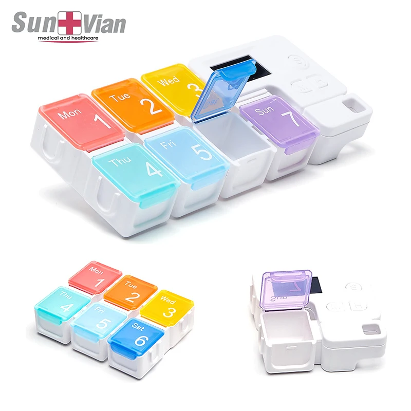 7 Days Weekly Electronic Digit Medicine Reminder With 7 Compartments Detachable Portable Alarm Pill Box Timer