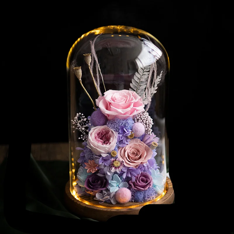 Wholesale Handmade Customized Preserved Flowers Plants Romantic Gift Forever Roses Preserved Roses In Glass Dome Flower