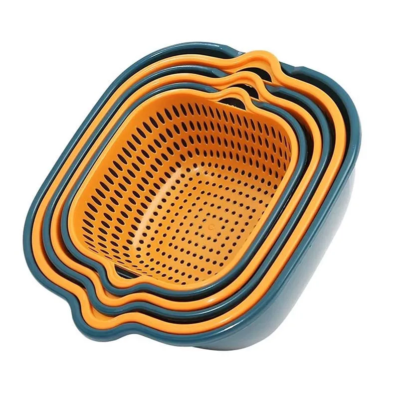Double Layer 6-piece Kitchen Multifunctional Drain Basket For Cleaning Draining And Storing Fruits And Vegetables
