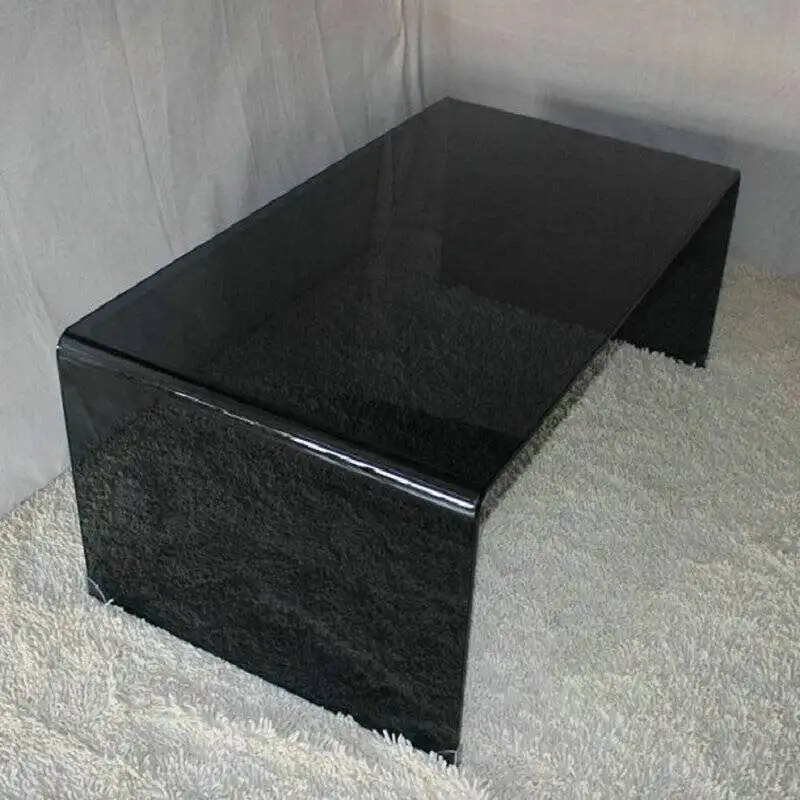 Гостиничный современный скандинавский роскошный стеклянный чайный столик с прозрачным оттенком из закаленного изогнутого стекла высококачественный кофейный столик из изогнутого стекла черный