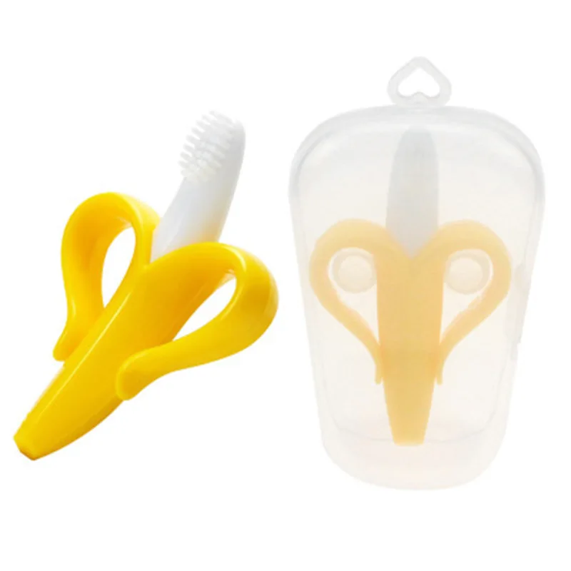 Wholesale teether pisang Food Grade Silicone Banana teether Baby Infant Training Toothbrush Teether
