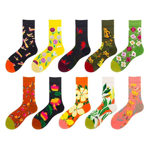 Cartoon animals rabbit dog cat socks unisex happy long pastel floral socks women men orange fruit socks wholesale