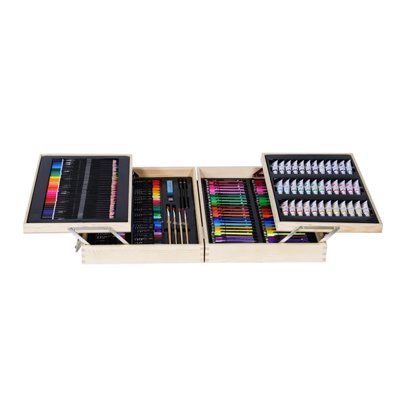 Wooden Box Drawing Art Set For Kids Super Artist Tool Kit