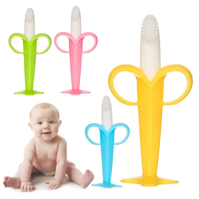 Wholesale Baby Silicone Banana toothbrush silicone baby teether grinding stick mordedor bebe