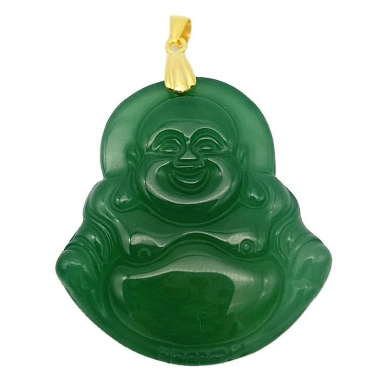 Natural Green White Carnelian  Jade Laughing Buddhas Agate Buddha Charm Jade Pendant  Jewelry Necklace Pendant