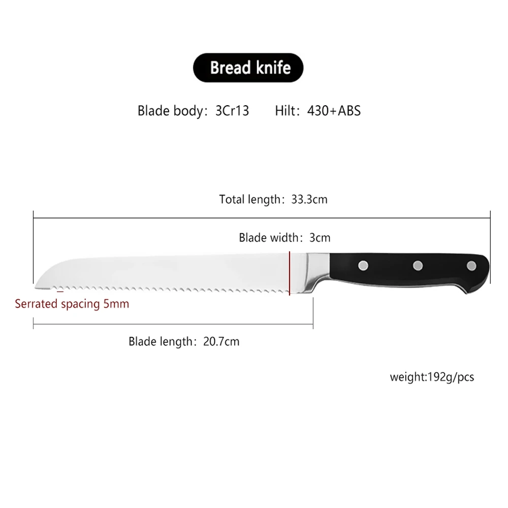 Factory Wholesale Classic Stainless Steel Bread Cutting Knife ABS Handle Kitchen Knife Serrated Bread Knife