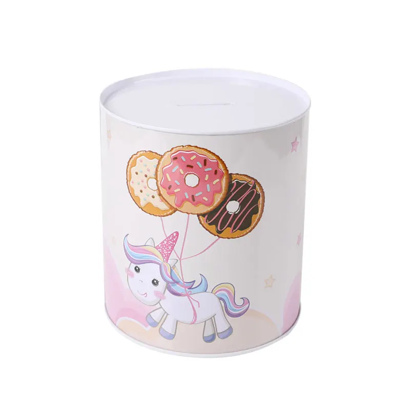 TOPSTHINK Unicorn metal cash money box cylinder large 13.5*15 cm money saving box for kid