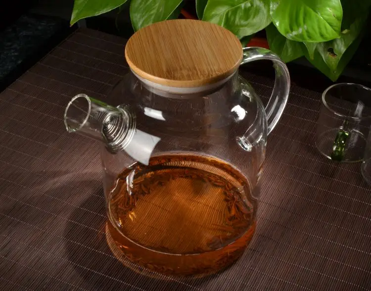high borosilicate glass teapot large teapot with spring filter and Bamboo Lid