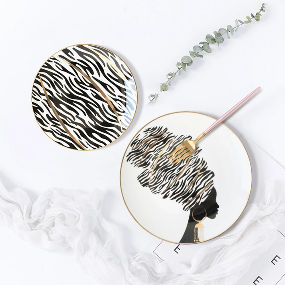 Black and white bone china plates  used for restaurant dishes ceramic plate