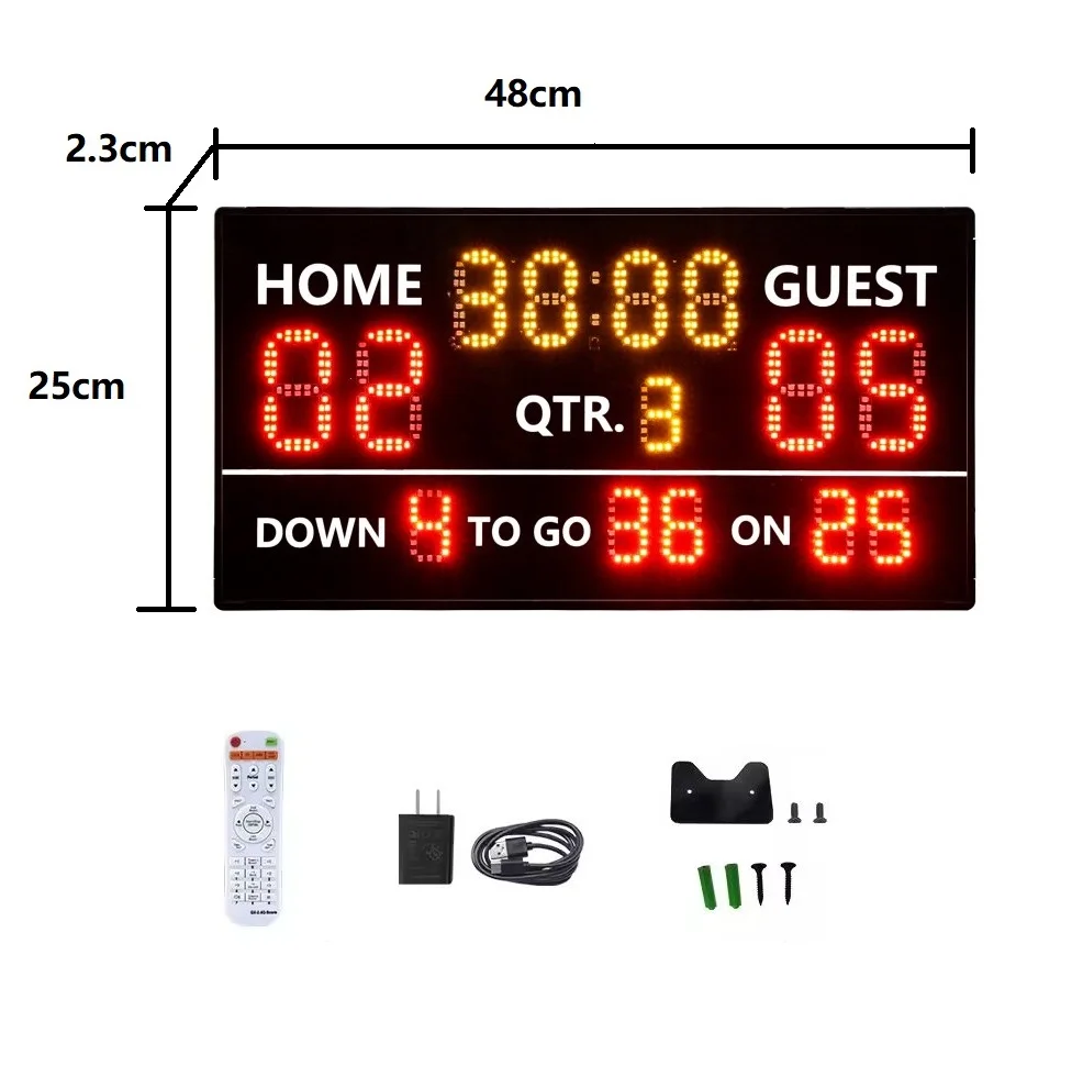 LED Portable Digital Scoreboard Electronic Football Score Keeper with Remote for American Football Games Rugby Ball Training