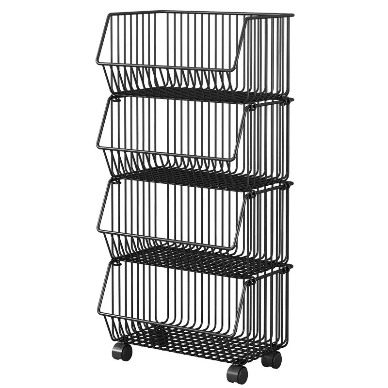 Hot Sale Multifunction Storage Rack And Shelves Metal Organizer Utensils Basket Stand Shelf 4 Layers With Wheel For Kitchen Home