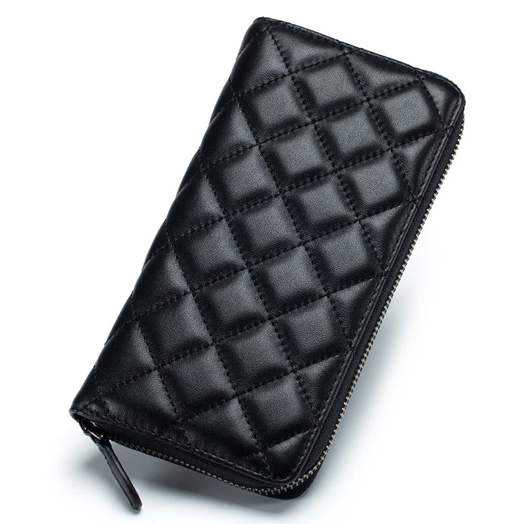 Customized your logo genuine leather diamond grid long high-capacity purses and handbags wholesale wallets