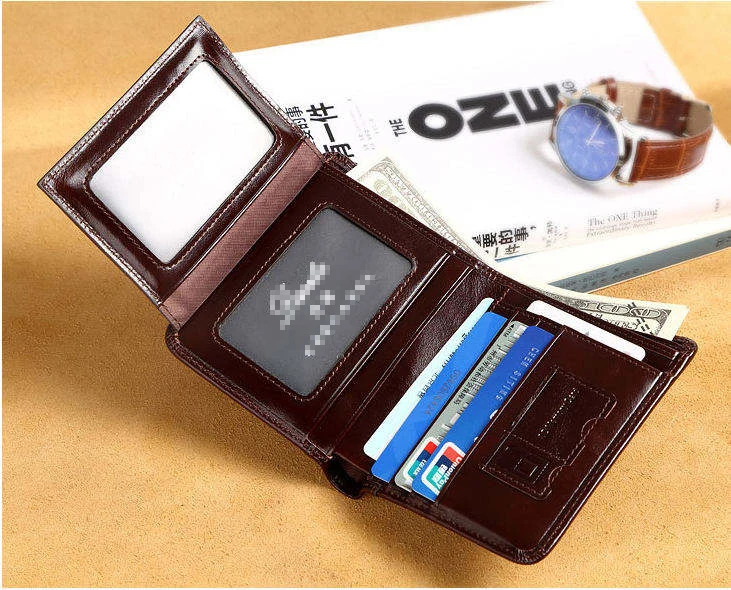 Vintage Men Genuine Cow Leather Wallets Organizer Card Holders Casual Fashion Style Short Cowhide Leather Clutch Wallet