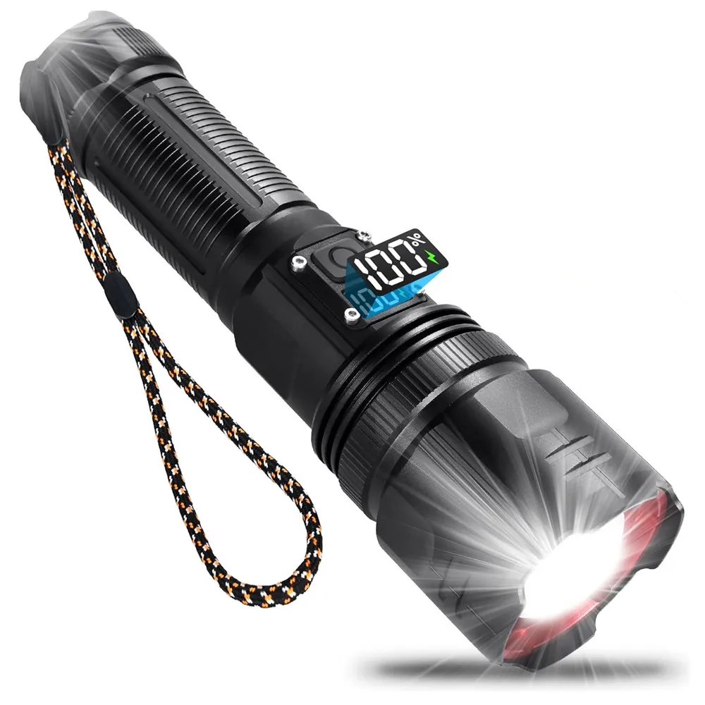 LED Powerful Flashlights, High Lumens Rechargeable Torchlights 4 Modes Waterproof Handheld for Camping Hiking with 5000 mAh