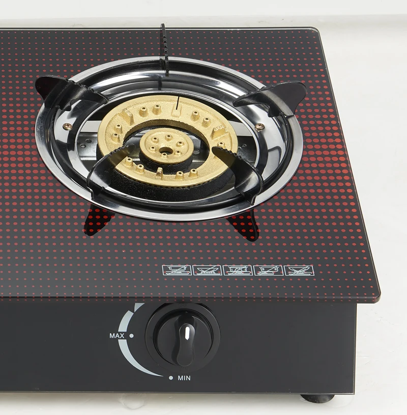 RIDA GD306 1 Brass and 1 iron Burner Glass Top Gas Stove LPG use