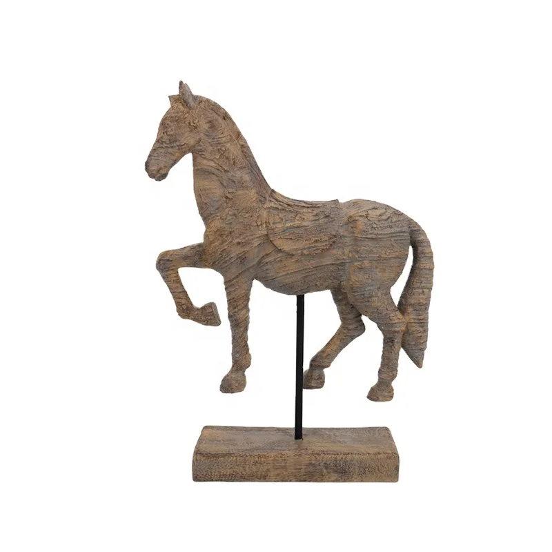 Crafts Animal Scupture Tabletop Wooden Horse Statue Home Decoration SCULPTURE Antique Resin Modern European