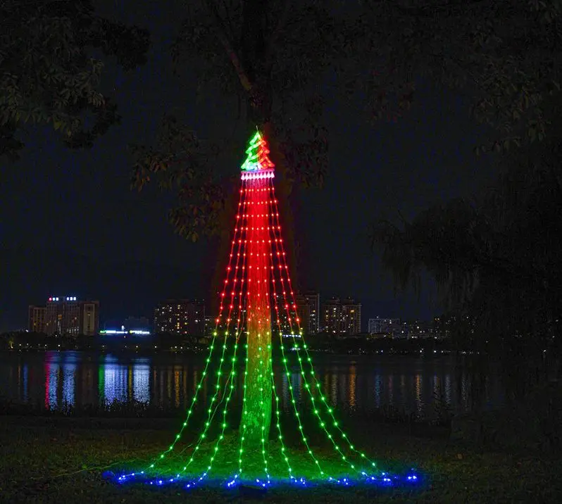 8 Modes Party Wedding outdoor Decorations 350lkn christmas Tree Curtain Waterfall Star Shape Fairy String Light