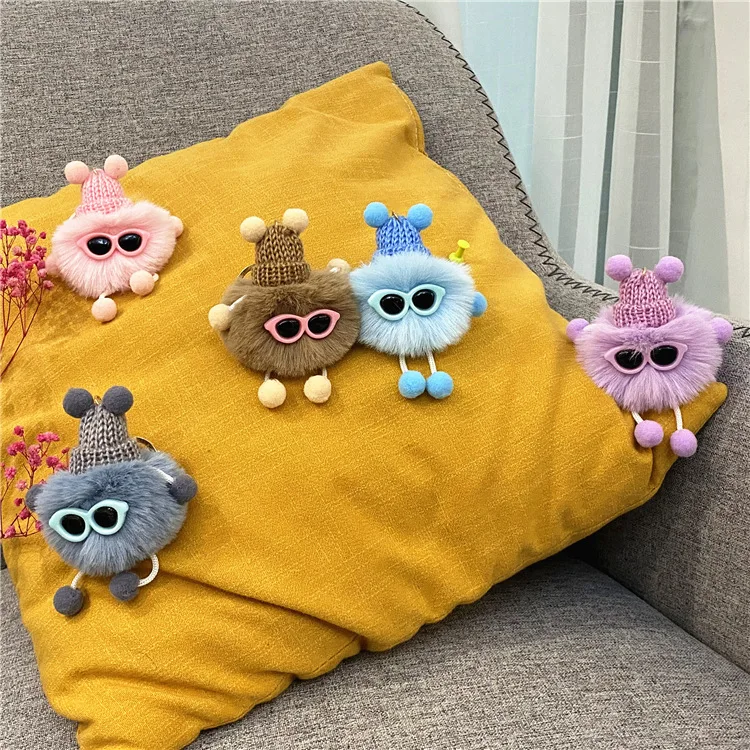 Hot Sale Creative Cute Cartoon Key Chain Keyring Bag Car Pendant Plush Small Coal Ball Keychain