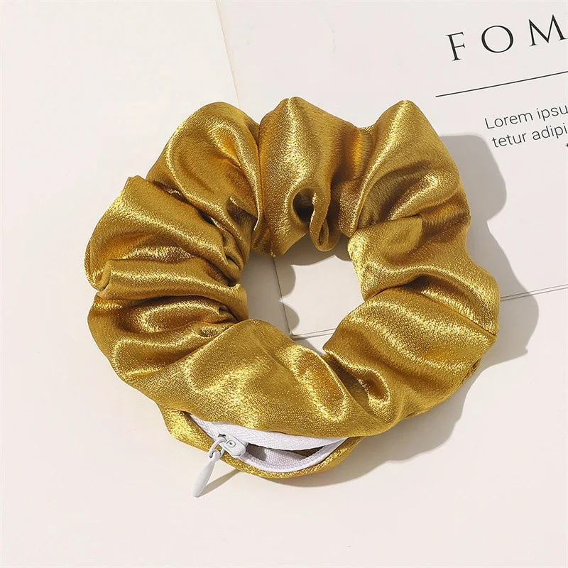 2021 Wholesale new creative fashion circle dot stripe pocket scrunchie custom zipper hidden hair scrunchie