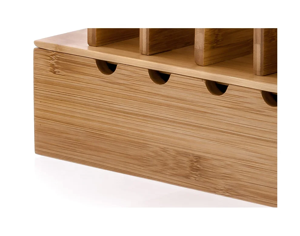 Natural bamboo charging station bracket, charger power strip to store smartphones and tablets