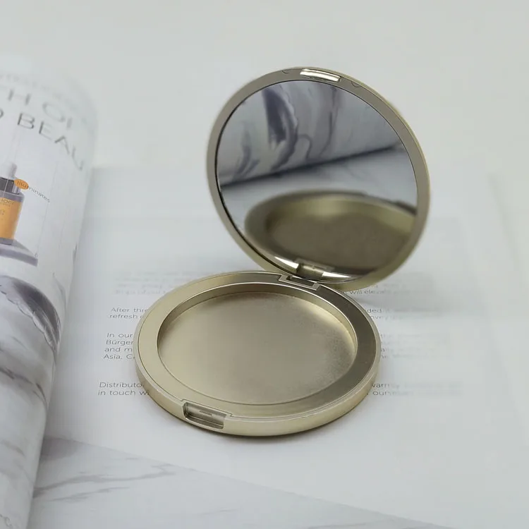 Cosmetic Flat Round Gold Empty Blush Compact Powder Case With Mirror