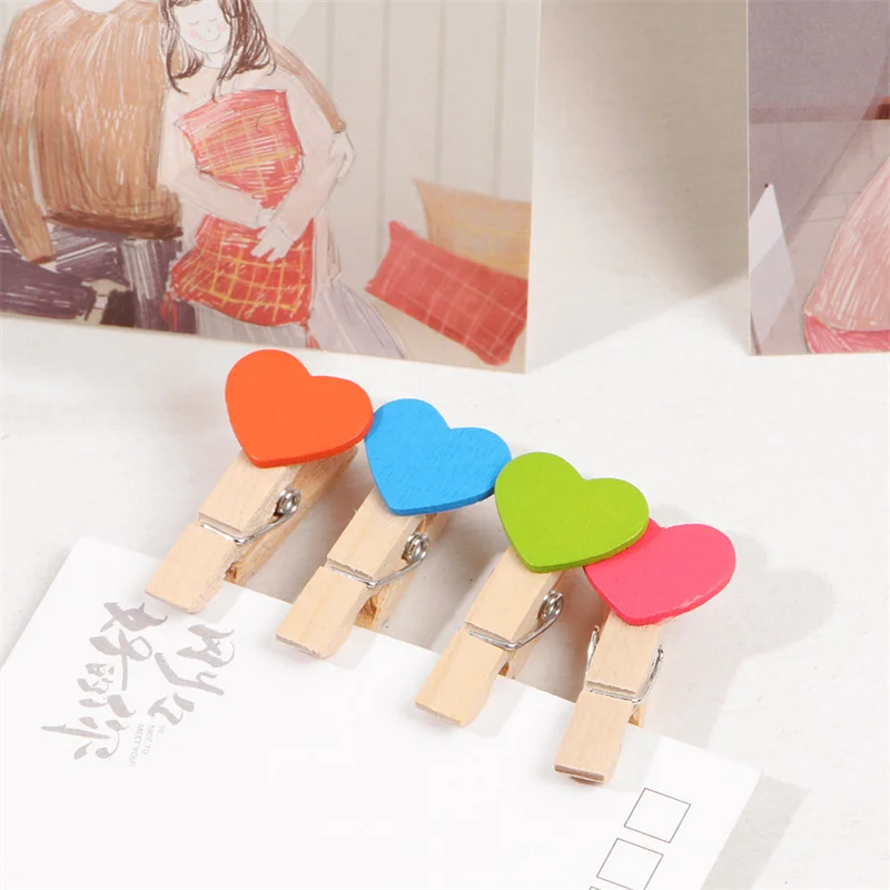 Wooden Letters Mini Heart-Shaped Wooden Clothespin Craft Clips for Scrapbooking Wood Crafts Wedding Decoration