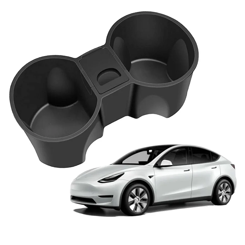 Tesla Model 3 Model Y Water Cup Holder Insert Center Console Slot Slip Limit Clip Rubber Kit no More Spilled Drinks(Black)