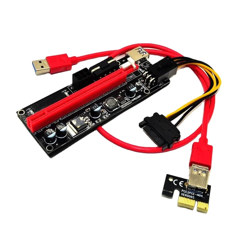 Black 60cm USB 3.0 PCIe Riser Card PCI-E Express 1X To 16X Extender Riser Card Ver 009S USB Adapter SATA 15Pin 6Pin Power Cable