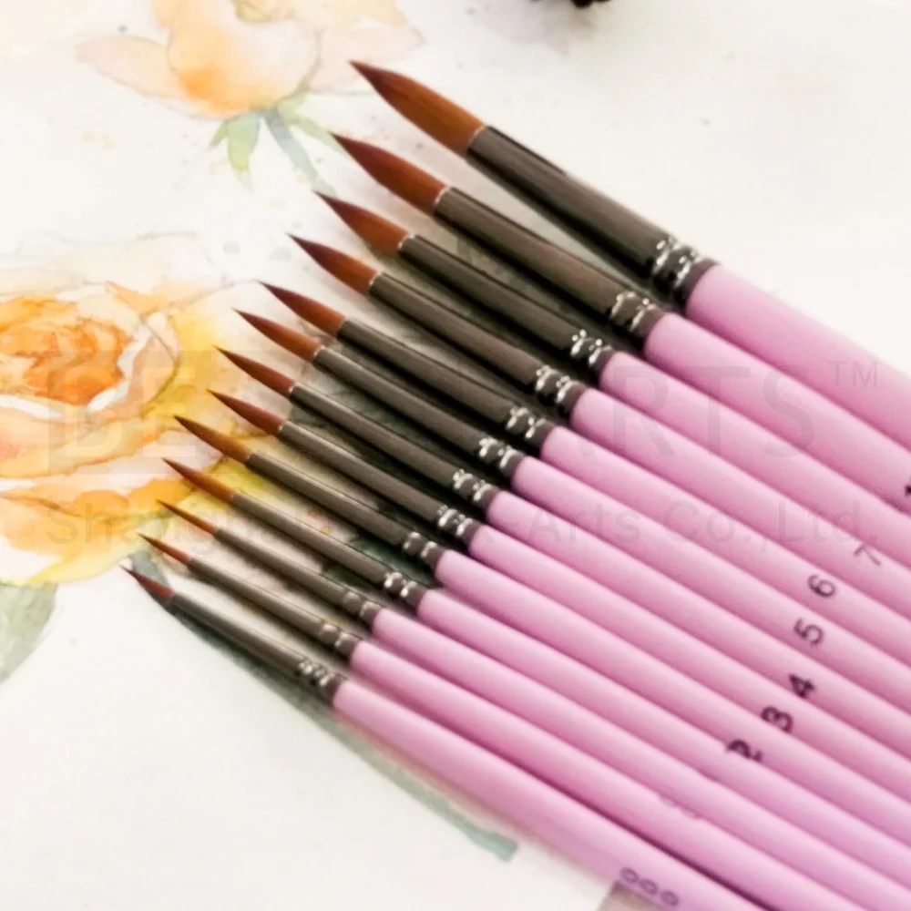 Round Shape Synthetic Sable Hair Art Brush Acrylic Watercolor Professional Artist Paint Brush Set
