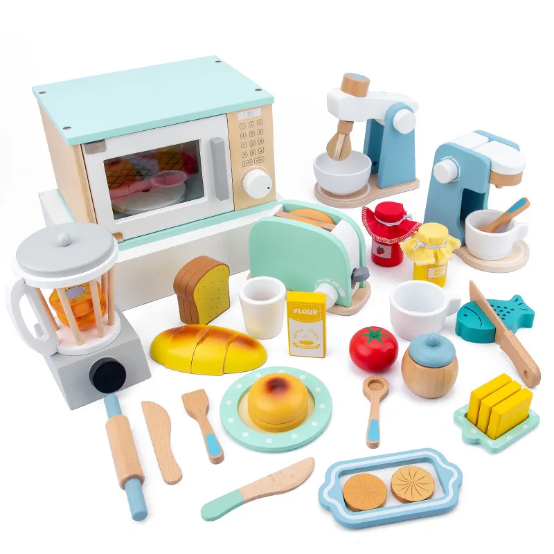 2021 Toy Pop up Toaster Small Kitchen Wooden Play With Accessories Fun For Girls And Boys 2 to 4