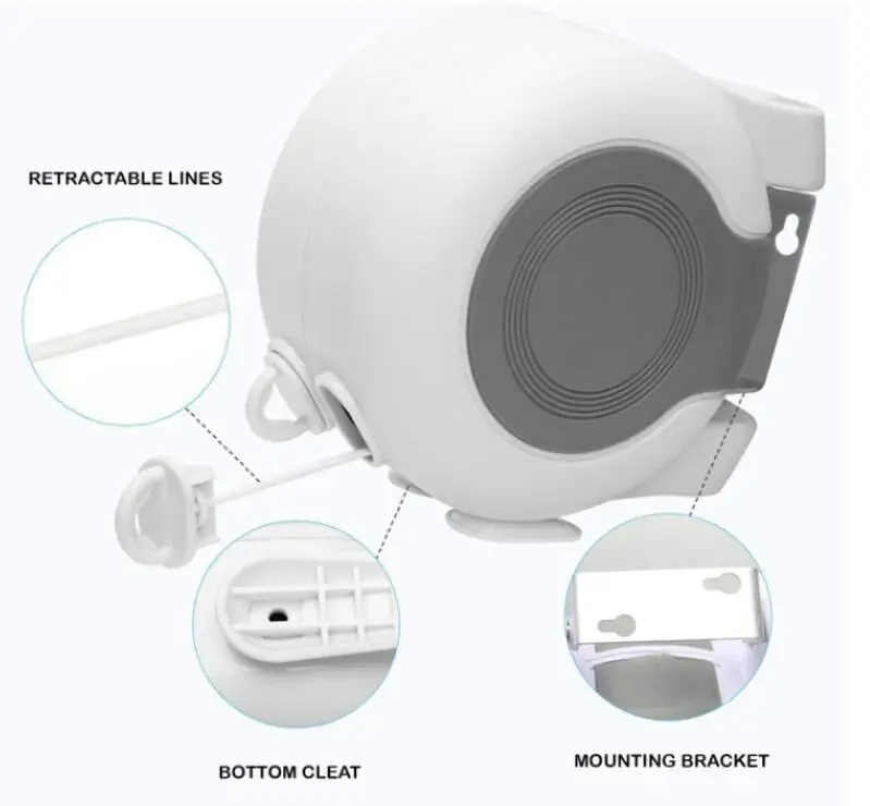 Portable Adjustable Indoor/Outdoor Retractable Clotheslines Durable Hanging Plastic Reel to Air Dry Wet Clothes in Bathroom