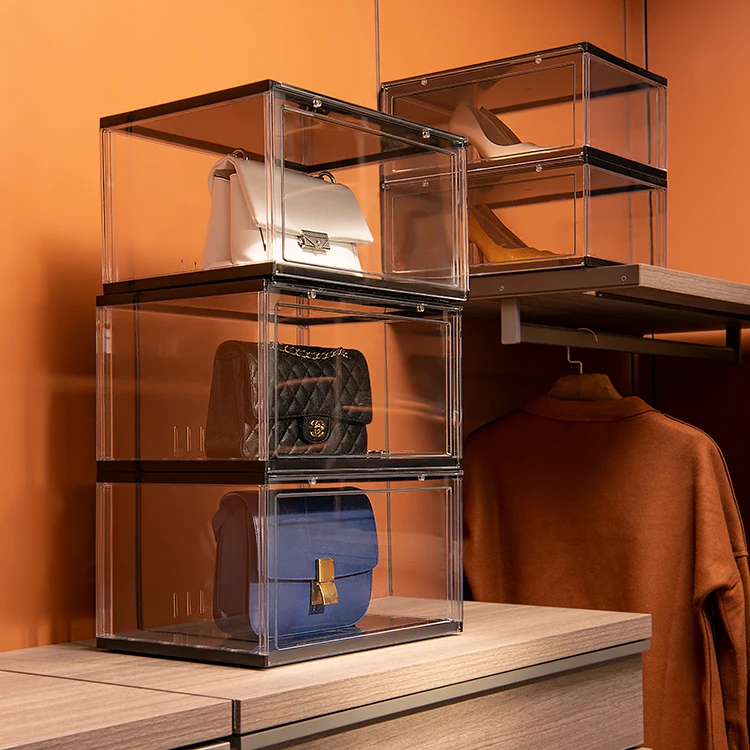 Delux Short Clear Shoe Box Plastic Storage Transparent Stackable